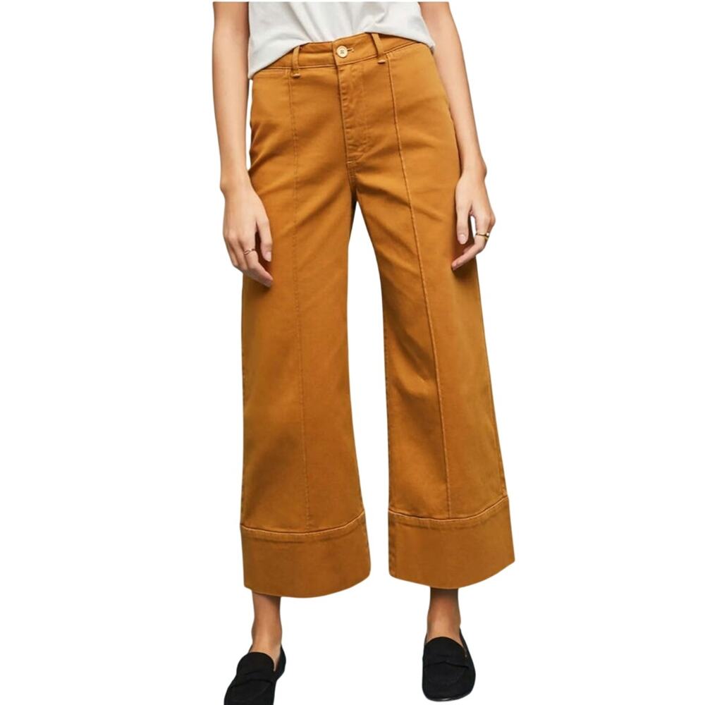 NWT Anthropologie Pintucked Crop Wide Leg Chino Trousers in Honey Boho